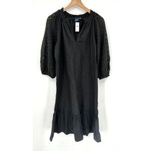 Gap Lace Sleeve Midi Dress Women Small Black V-Neck Cotton Shift NWT